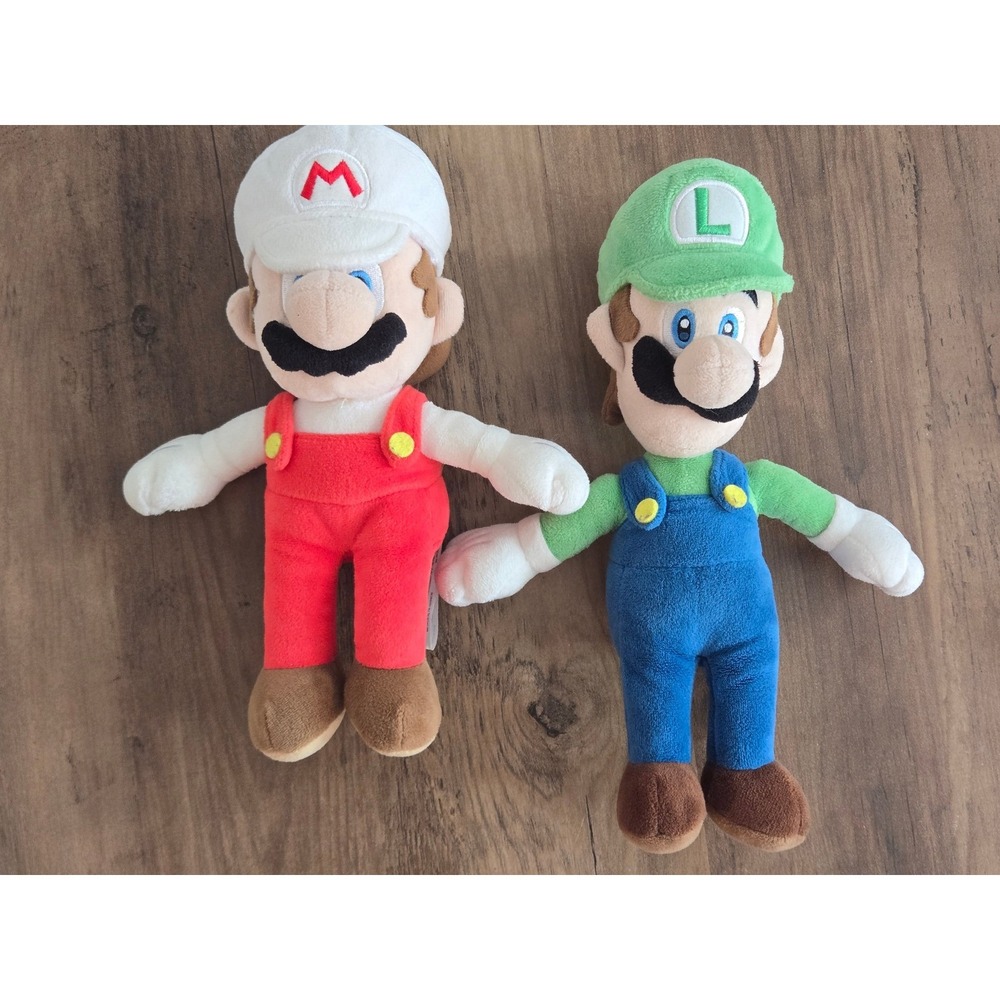 2017 Nintendo Super Mario Fire Mario and Luigi Plush Set San-Ei 9 Inch Plushies